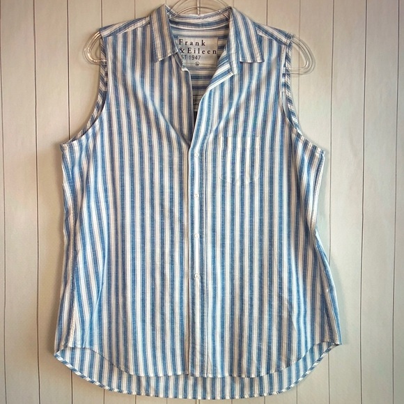 Frank & Eileen Tops - Frank & Eileen Sleeveless Blue and White Striped Button-Up Shirt